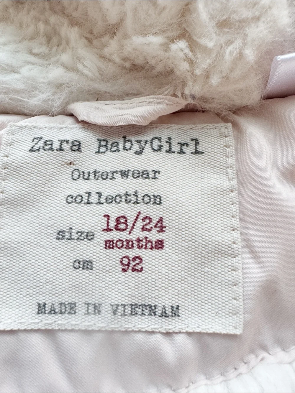 Zara Girl Outerwear Collection Faux Fur Lined Winter Puffer Jacket 18/24months